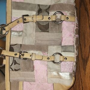 Patchwork Shoulder Bag in Pink and Tan